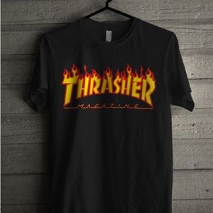 Thrasher Flame Short Sleeve T-shirt BLK.&WHT